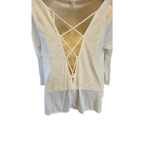 American Eagle cream neutral cut out open back S oversized top cover up slub EUC - Picture 2 of 6